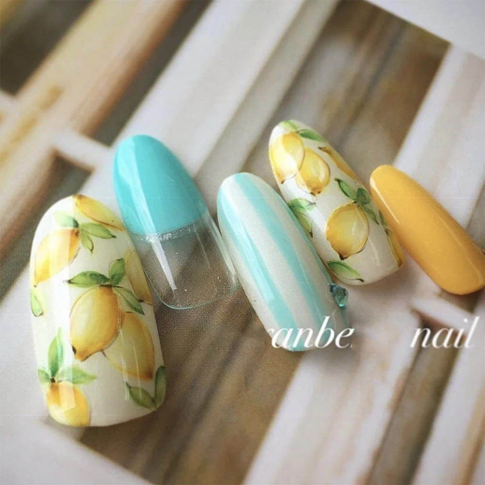 

New arrived 3D Nail Stickers Decals 1 sheet Fresh yellow Fruit Lemon Adhesive Stickers Nail Art Tattoo Decoration Z0174