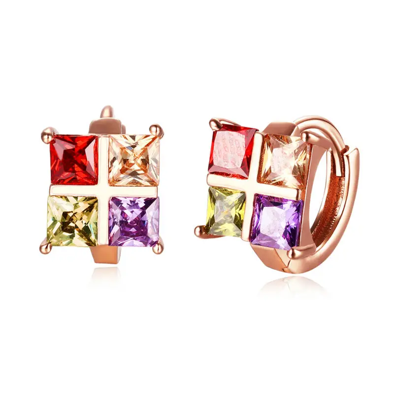 

Gorgeous Women Jewelry New New Rose Gold Cover Clip Earrings For Women Creative Matt Four Color Zircon Square Clip on Earrings