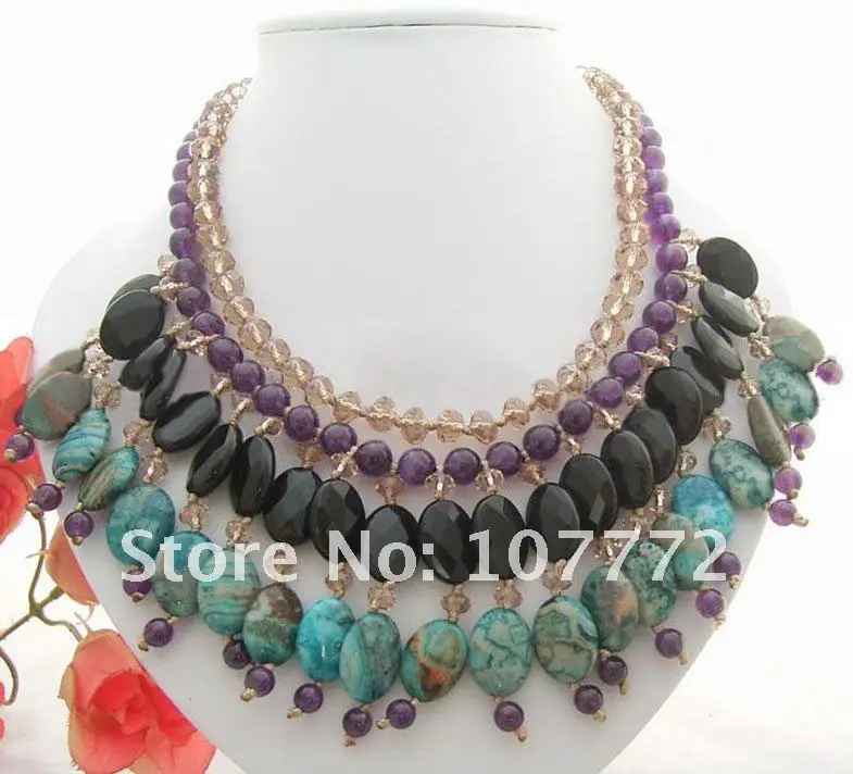 

2 strands Crystal&purple crystal&Onyx Necklace