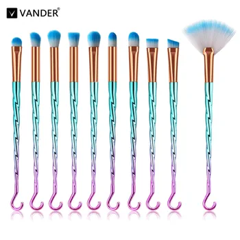 

10PCS Professional Makeup Brushes Set FAN HIGHLIGHTER Base Eye Eyebrow Eyeshadow Lip Gradient Color make-up brush Kabuki Tools