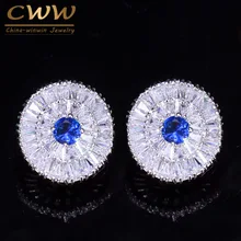 CWWZircons, модные брендовые ювелирные изделия, великолепные камни из кубического циркония, пирсинг, круглые женские серьги-гвоздики с голубым кристаллом CZ130