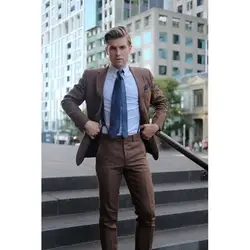 Мода 2017 г. Slim Fit мужской костюм Нотч Последние Пальто Пант Дизайн коричневый Для мужчин костюмы на заказ, свадебные Для мужчин смокинг