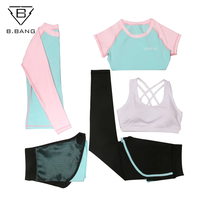 

B.BANG New Yoga Suits Women Gym Clothes Fitness Running Tracksuit Sports Bra+Sport Leggings+Yoga Shorts+Top 5 Piece Set
