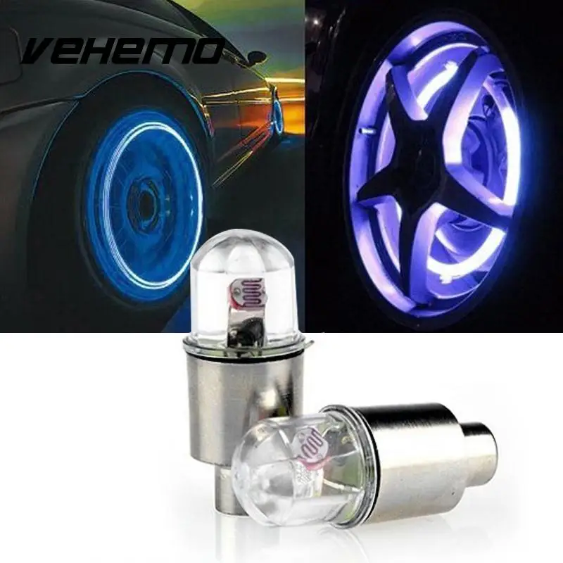 Vehemo 2PCS Multicolor LED Tire Valve Caps Car Motorcycle Neon Light