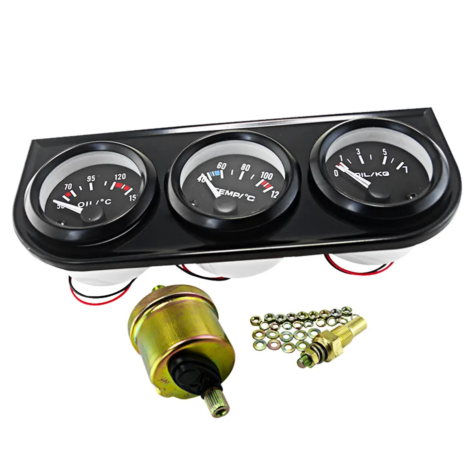 Universal Multi function 52mm Triple Kit Oil Temp Water Temp Temperature Oil Pressure Sensor