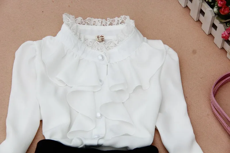 Г. Новая Осенняя школьная рубашка для девочек шифоновая кружевная блузка для маленьких девочек-подростков белые детские топы с длинными рукавами для малышей JW0263A