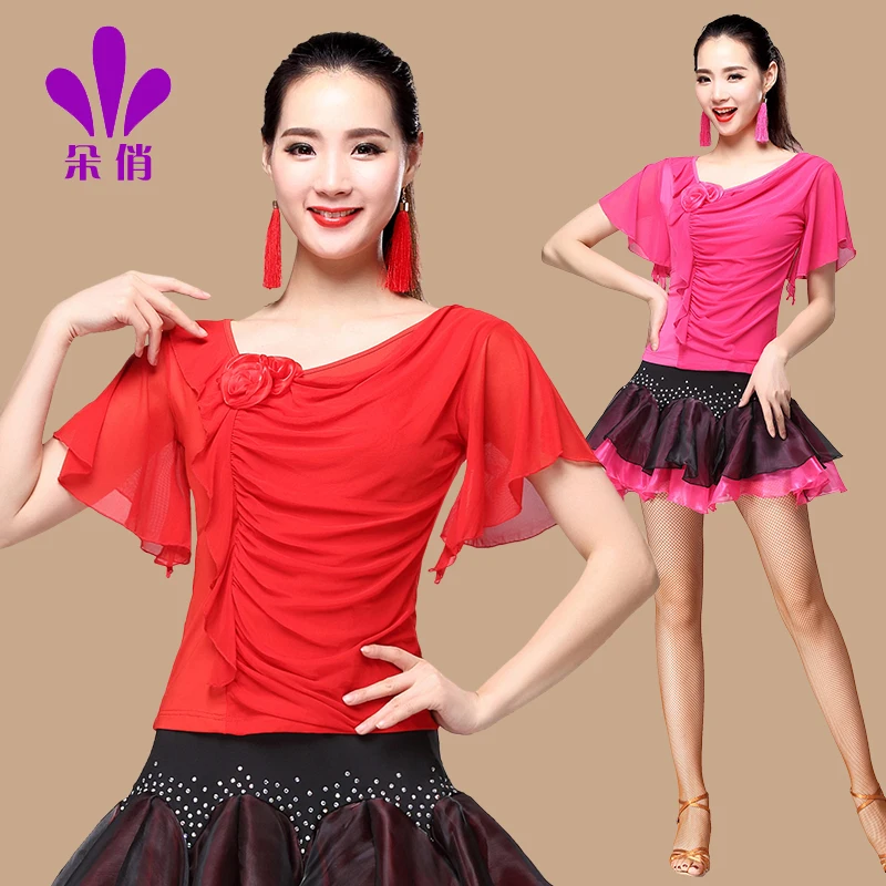 Женская квадратная танцевальная рубашка плюс размер короткий рукав Женская мода Румба Самба танец одежда женская летняя новая одежда для танца B-4342