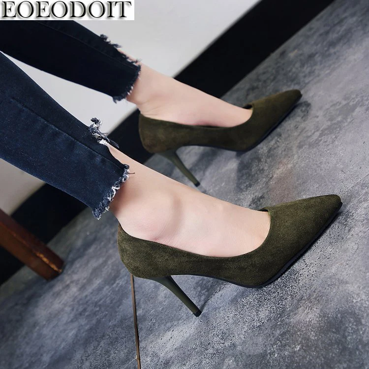 

EOEODOIT 2018 Autumn High Heels Shoes Thin Heel Stiletto Heels Pumps Office Party Pointed Toe Shoes Shallow Mouth 8 CM Heel
