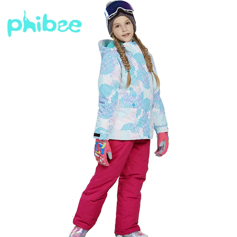 

Phibee Ski Suit Boy Girl Children Clothes Warm Waterproof Windproof Snowboard Sets Winter Jacket Kids Clothes