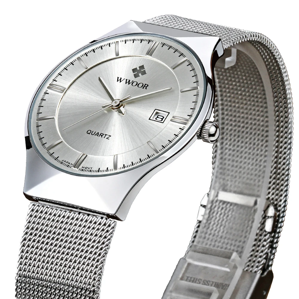  2019 Top Brand Luxury WWOOR Ultra thin Mesh Band Fashion Male Wristwatch Business Mens Watches Quar