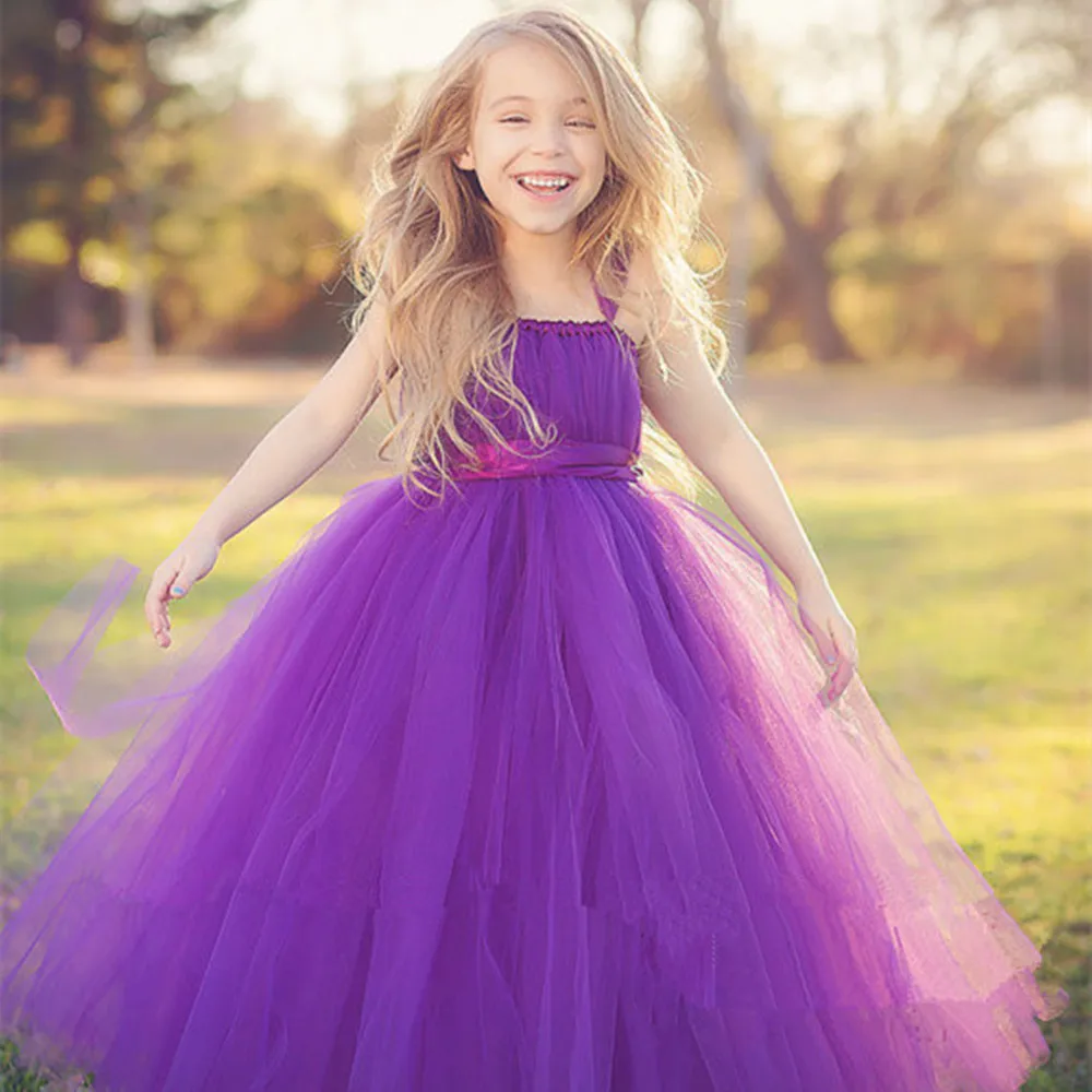 

Gorgeous Purple Prom Princess Party Girl Dress Fluffy Tutu Flower Wedding Dresses for girls 10 years