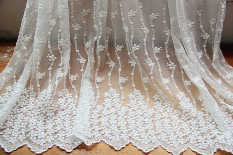 

1yard 120cm 47.24" wide ivory mesh 2 sides embroidery lace fabric for dress clothes scarf curtain ML25L82