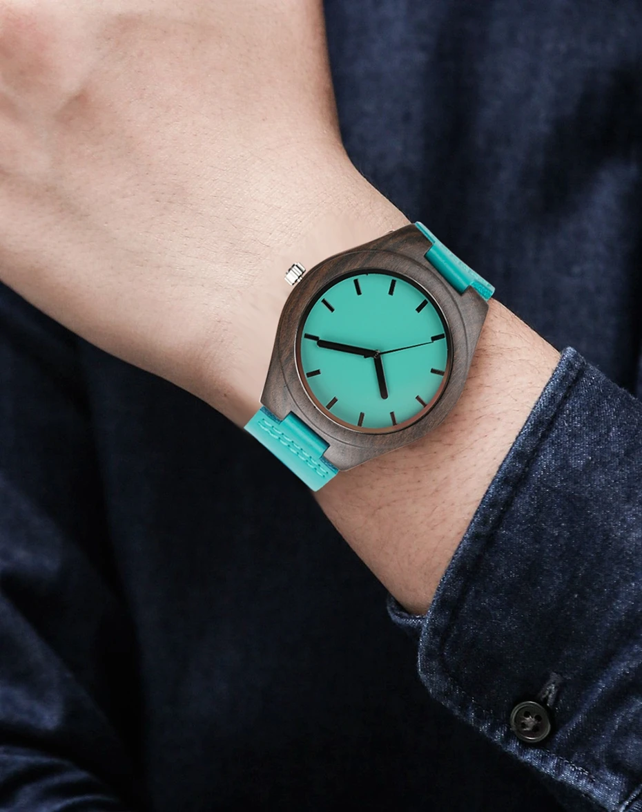 Men's Fashion Sandalwood Case Wood Watch Unique Blue Genuine Leather Analog Trendy Wooden Natural Women Quartz Wrist Watch Gifts 2017 2018 (15)