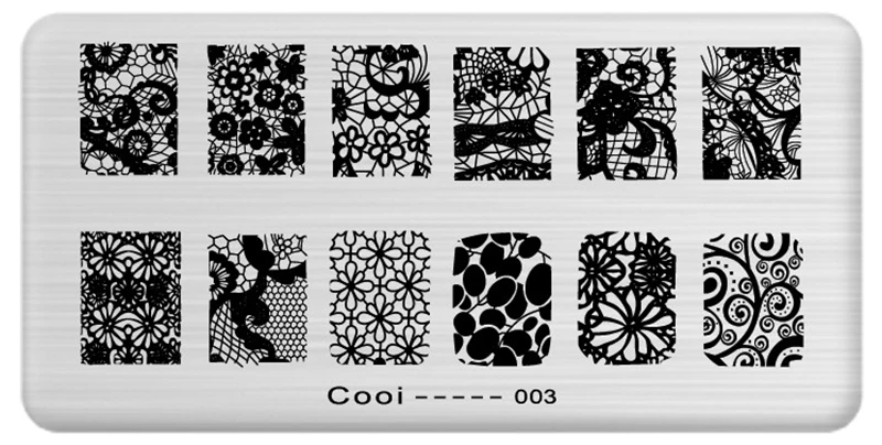 6*12 см прямоугольные пластины для штамповки ногтей кружева цветок череп шаблон дизайн ногтей штамп штамповка шаблон изображения пластины трафареты Cooi 1-10