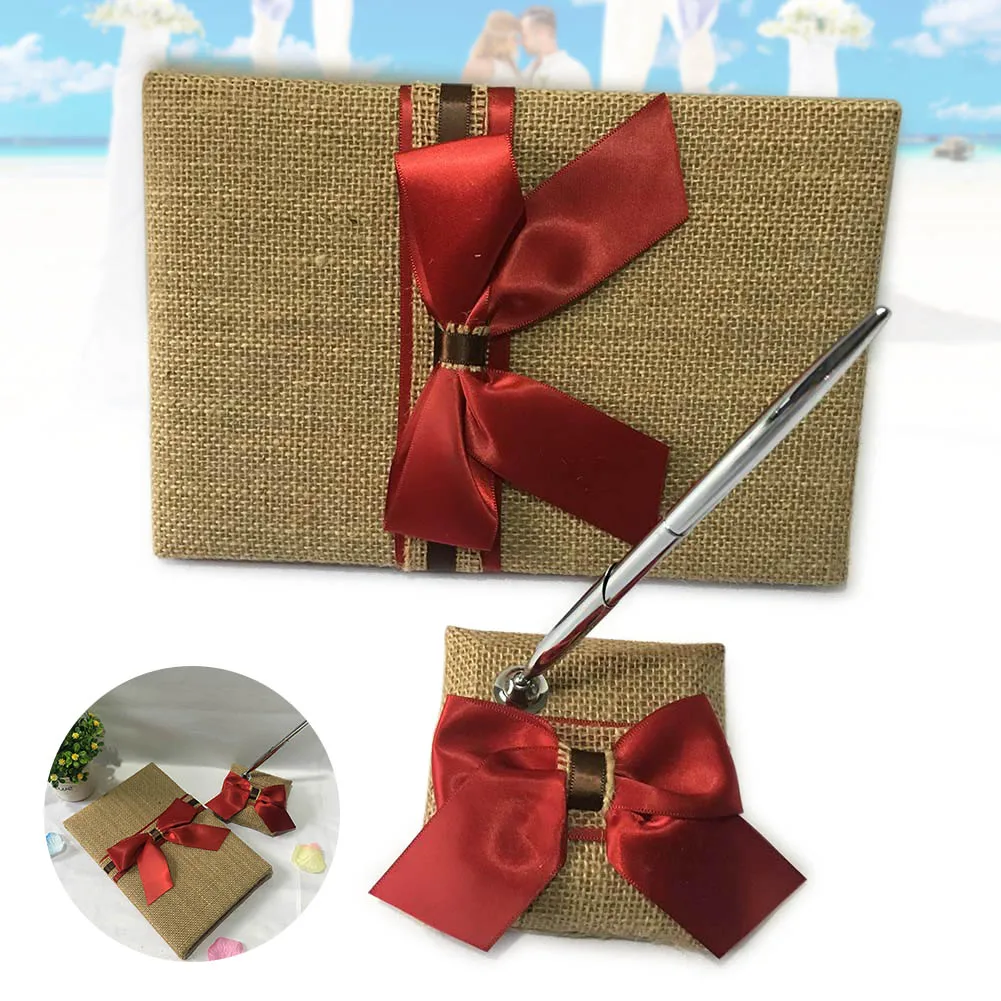 

1 Set Beautiful Guest Book Pen Stand Ring Pillow Flower Basket Wedding Party Ceremony Decoration Hogard