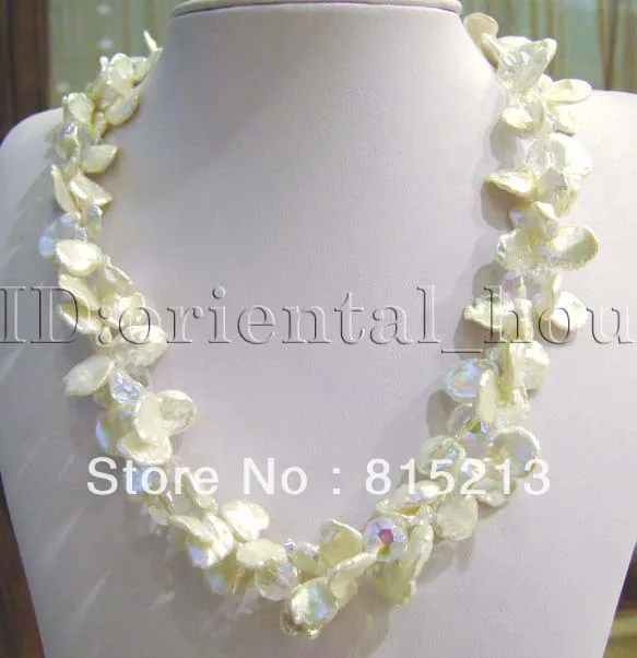 

ddh00289 Natural White Keshi Reborn Petal Pearl Crystal Necklace