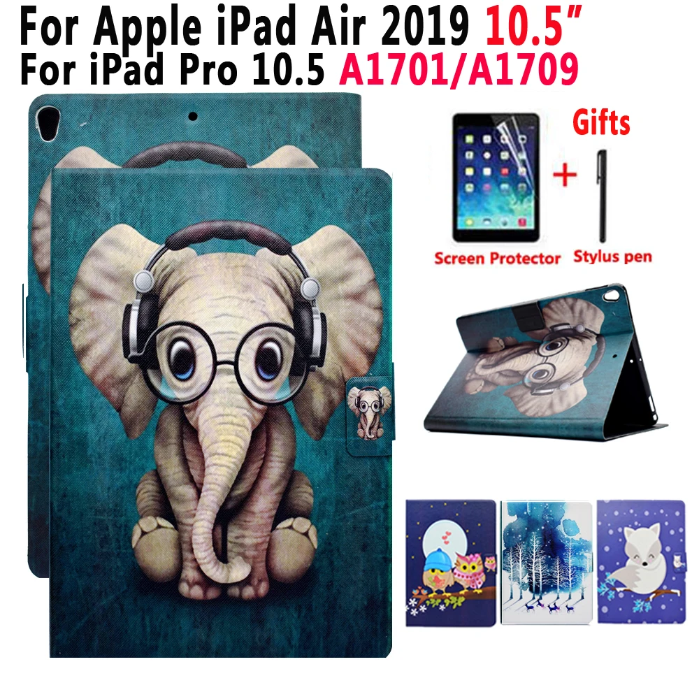 Чехол для Apple iPad Air 2019 10,5 3 3rd поколения Pro 10,5 2017 чехол принципиально животных противоударный кожаный Стенд в виде ракушки + плёнки стилус