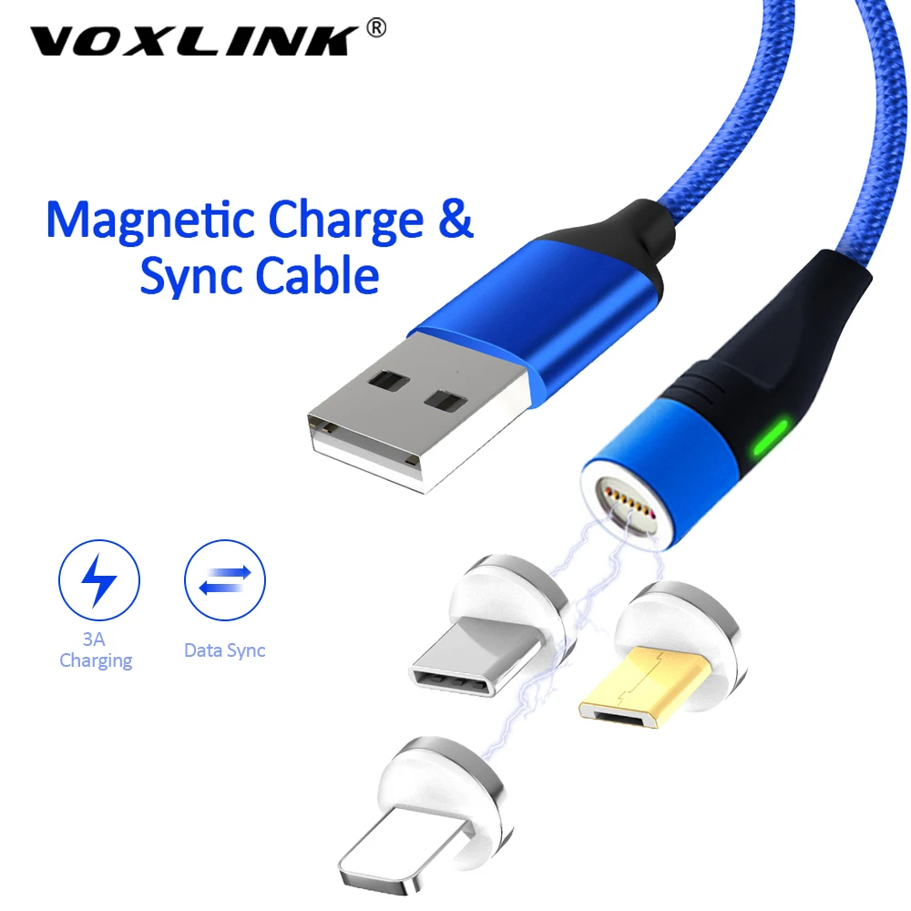 

Magnetic USB Cable VOXLINK 1M LED for iPhone Xs 6 & USB TypeC Cable & Micro USB Nylon Braided for Samsung Xiaomi Huawei LG USB C