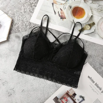

Women Push Up Tanks Crop Tops Sexy Women Double Straps Lace Bralette Camisoles Padded Underwear