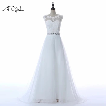 

ADLN Simple A-line Wedding Dresses See Through Back Beaded White/Ivory Bridal Gowns Plus Size Vestidos de Novia 2019