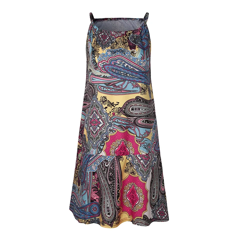 Vintage Floral Printed Boho Beach Dress Woman Casual Loose Halter Sexy Holiday Long Sundress Sleeveless Summer Dresses Vestido