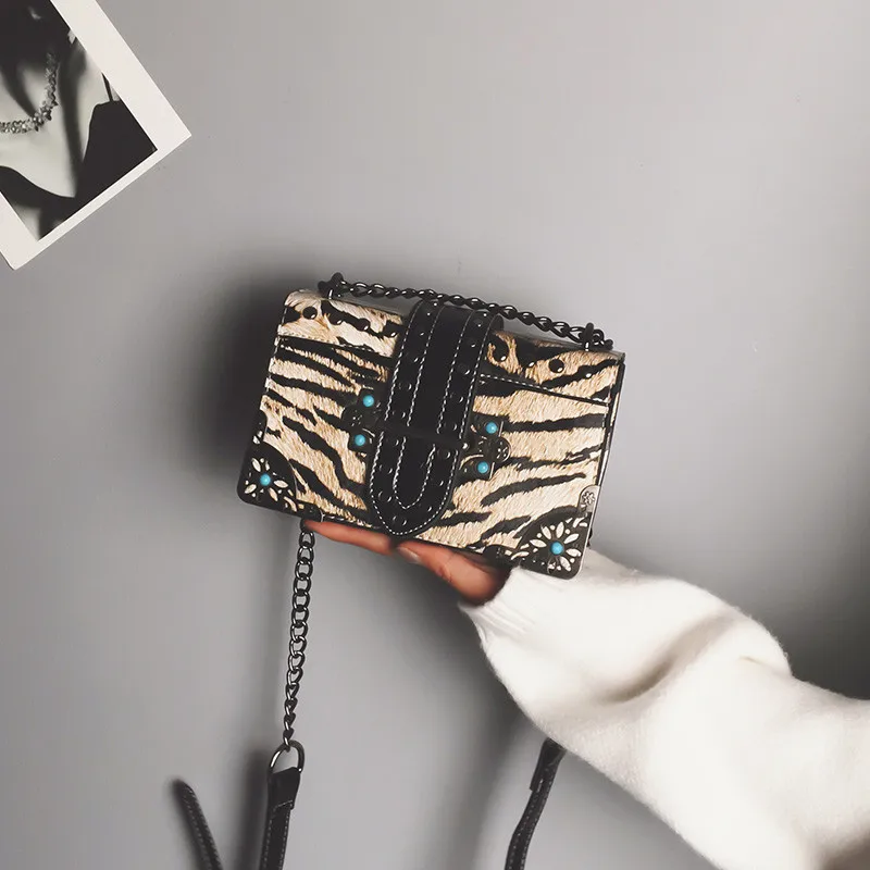

Women's Tiger Snake Print Shoulder Bag Vintage Square Bags Chain Leather Crossbody Flap Bags Ladies Handbag сумка женская T