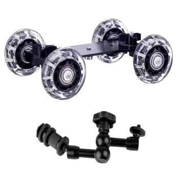 

Best Tabletop Mobile Rolling Sliding Dolly Stabilizer Skater Slider Magic Arm DSLR Camera Rail Stand Photography Car 1pcs