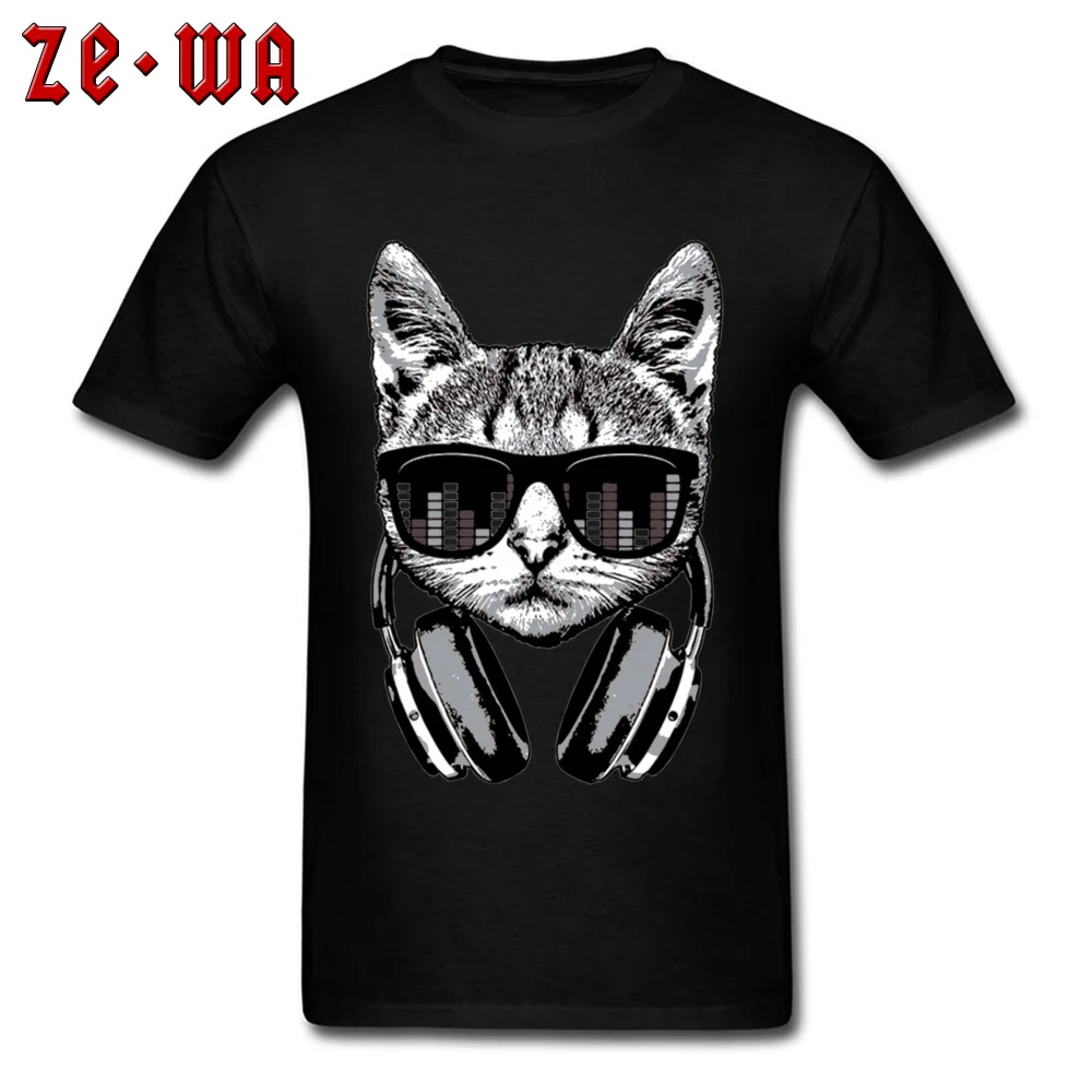 Headphones Cat Equalizer Glasses 25104 Short Sleeve T Shirt Crew Neck 100% Cotton Young T-shirts Fashionable Tshirts Graphic Headphones Cat Equalizer Glasses 25104 black