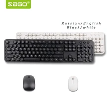 Sago Retro font b keyboard b font Russian English font b keyboard b font Mouse 2