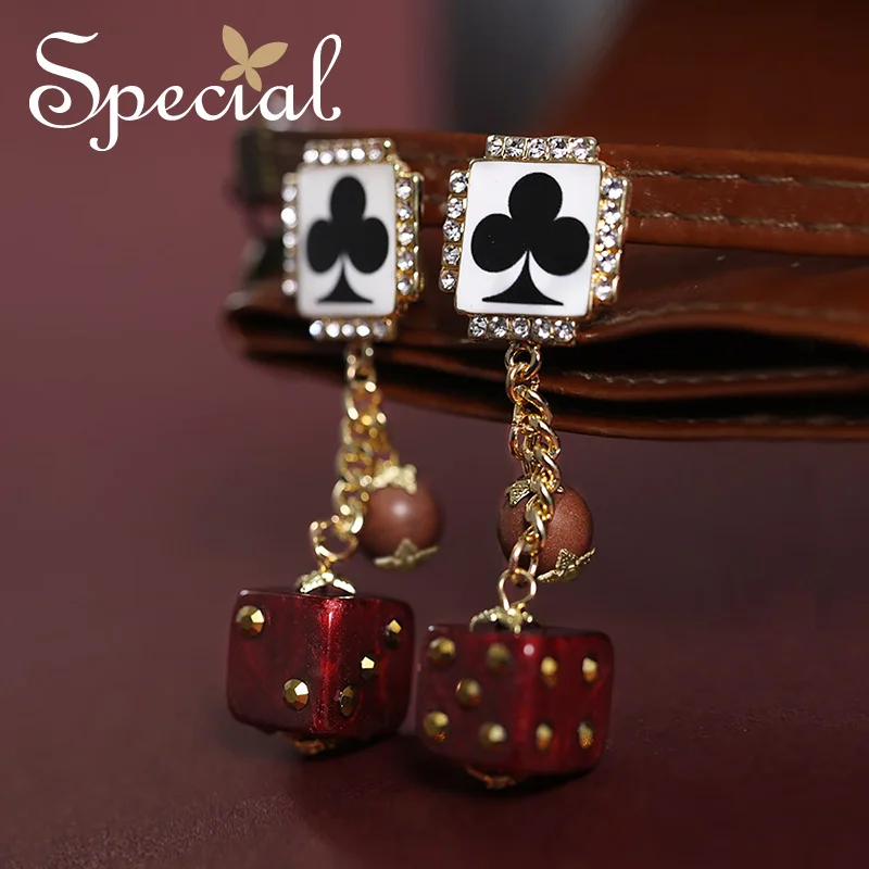

Special New Fashion Dangle Earrings Trendy Dice Clubs Enamel Ear Clip Non Ear-piercing Jewelry Gifts for Women S1606E