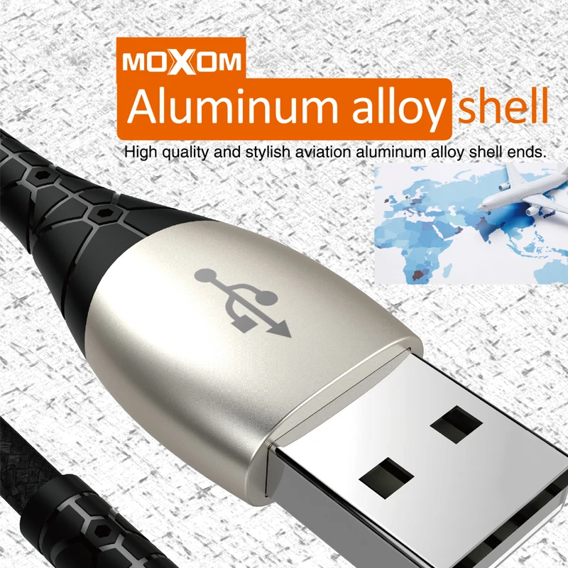 MOXOM светодиодный кабель Micro USB для Xiaomi Redmi 4x Note 4 5 Реверсивный зарядный кабель Micro usb для мобильного телефона samsung S7