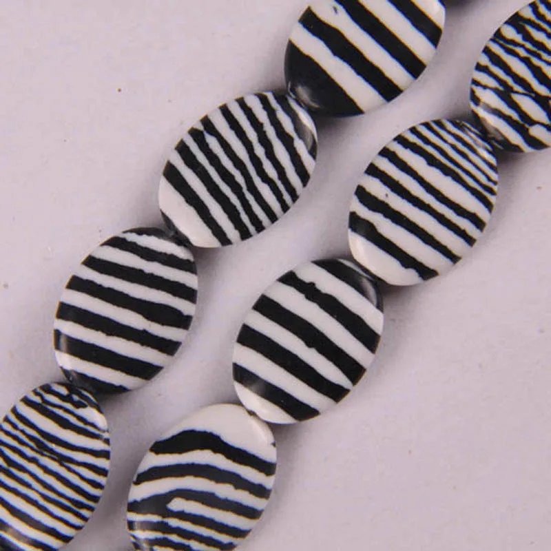 

13x18MM Zebra Stone Loose Beads Oval 16 Inch Jewelry For Woman Gift B042