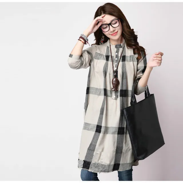 online shop retro plaid loose casual maternity dresses fall winter