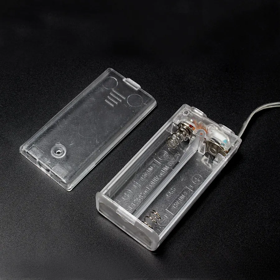 

1PCS 3V Transparent Battery Box 2xAA Battery Holder With NO/OFF Button Switch &Wire Lead For AA Rechargeable Battery