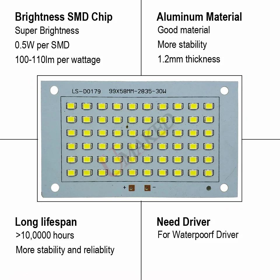 20 Вт 78x49 мм 100% полномощный Светодиодный прожектор SMD2835 светодиодный PCB 2000лм
