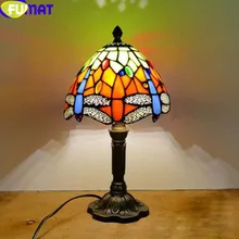 FUMAT витражные настольные лампы светодиодный E27 Тиффани Стрекоза Настольный светильник 7 дюймов детский свадебный стол домашний Арт Деко прикроватная лампа