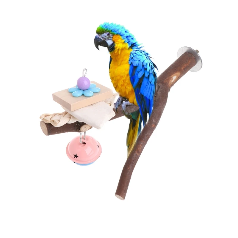 Попугаи жердочка для птиц подставка держатель из натурального дерева промежность полка подвесная игрушка колокольчик