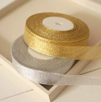 

5Rolls 1"(25mm) Glittering Silver with Gold Christmas Ribbon Craft, wedding belt meters ribbon 25yards/roll