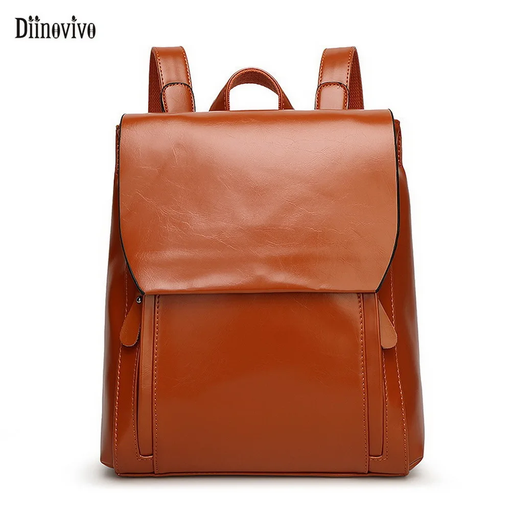 DIINOVIVO Fashion knapsack Oil Wax Leather Backpacks Women Backpack designer Teenage Girls School Shoulder Bagpack WHDV0018