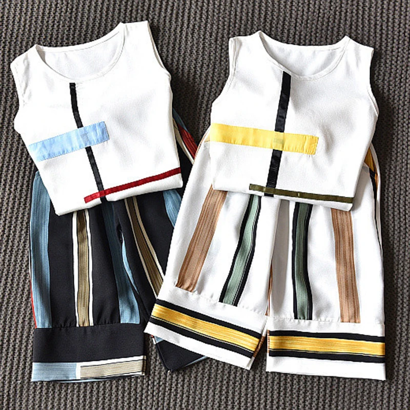 Keelorn/комплекты одежды для девочек г. Новая летняя модная футболка без рукавов для девочек+ повседневные штаны Одежда для девочек из 2 предметов