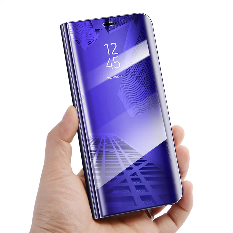 J6 + зеркальный флип чехол для Samsung Galaxy 2018 Роскошный прозрачный из искусственной