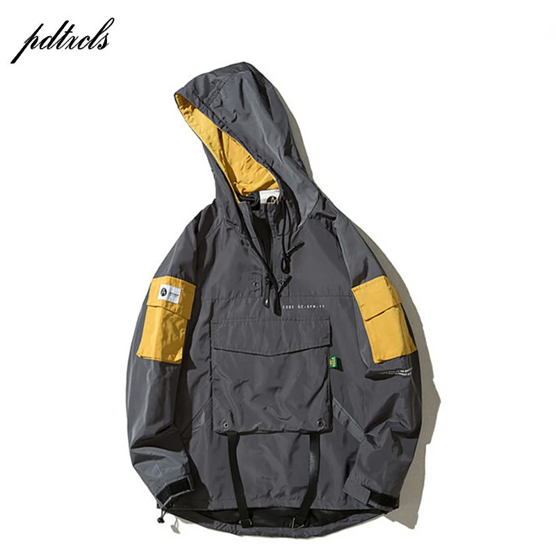 

49 Vintage Color Block Patchwork Windbreaker Hooded Jackets 2018 Mens Hip Hop Full Zip Up Pullover Tracksuit Streetwear Jackets