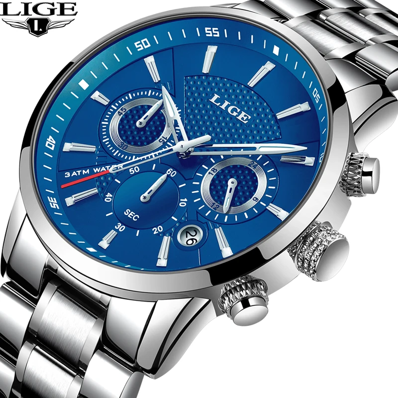

LIGE Mens Watches Top Brand Luxury Men Casual Sport Waterproof Watch Man Stainless Steel Quartz Wristwatch Relogio Masculino