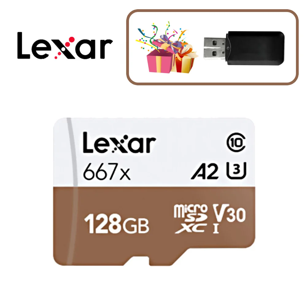 Lexar 667x карта памяти 100 МБ/с./с 64 Гб 128 ГБ 256 ГБ A2 Класс 10 профессиональный V30 UHS-I U3 MicroSD карта для 1080p Full-HD 3D 4K видео - Емкость: 128GB-Gift