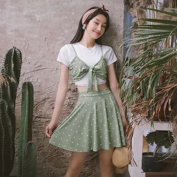 

2019 Sexy High Waist Four-piece set Bikini Women Swimwear Swimsuit Bathing Suit Bikini Set Wave point Beach Wear tender Female