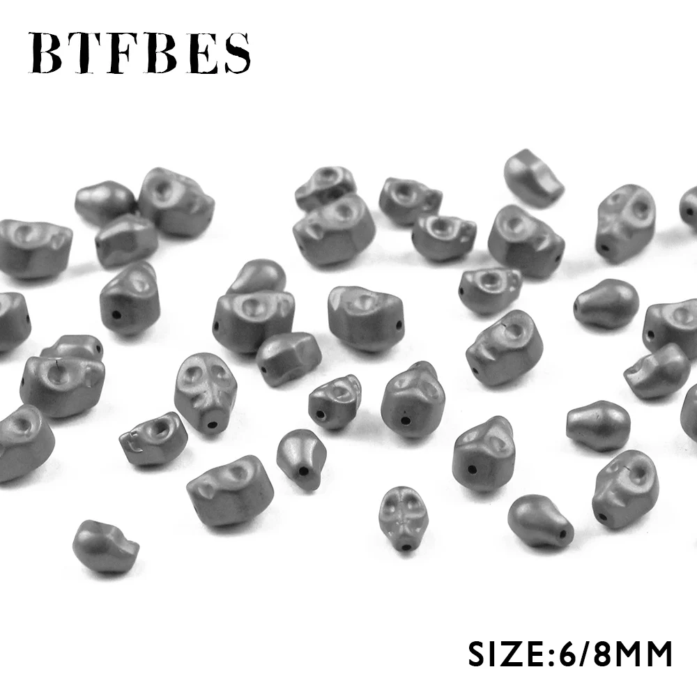 

BTFBES Matte Black Hematite Skull Beads Natural Stone Skeleton Shape 4/6/8mm Loose Beads Jewelry Bracelet Making DIY Accessories