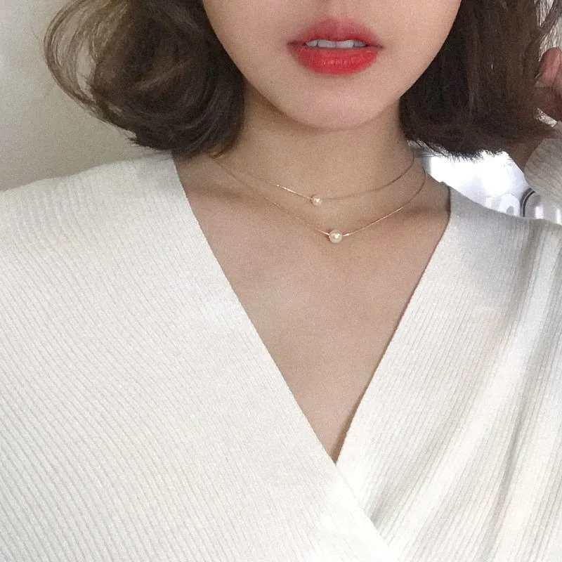

Personality Fashion Square Imitation Pearl Crystal Zircon Chain Necklaces Invisible Transparent Fishing Line Necklace Women