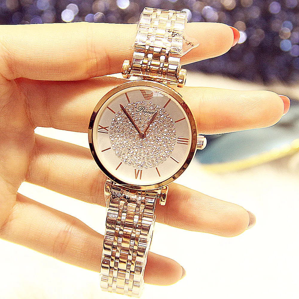 

2019 goddess new authentic ladies watch Korean version of the starry steel belt quartz full diamond tide watch female watch