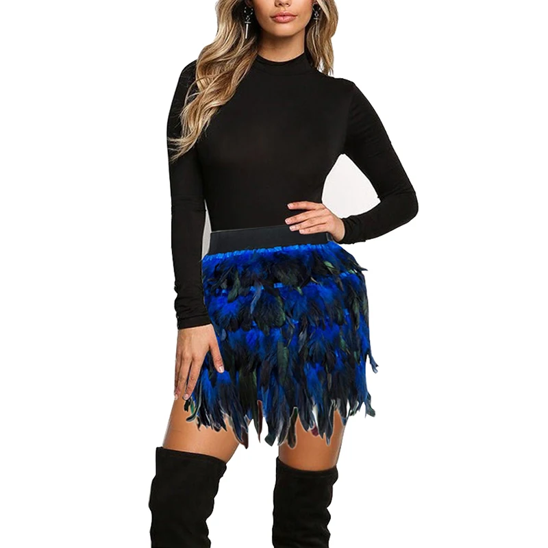 

Ladies Short Skirt Feather Women Fashion Irregular Skirt Patchwork Plumage Skirts Streetwear S-XL 2019 New Arrival