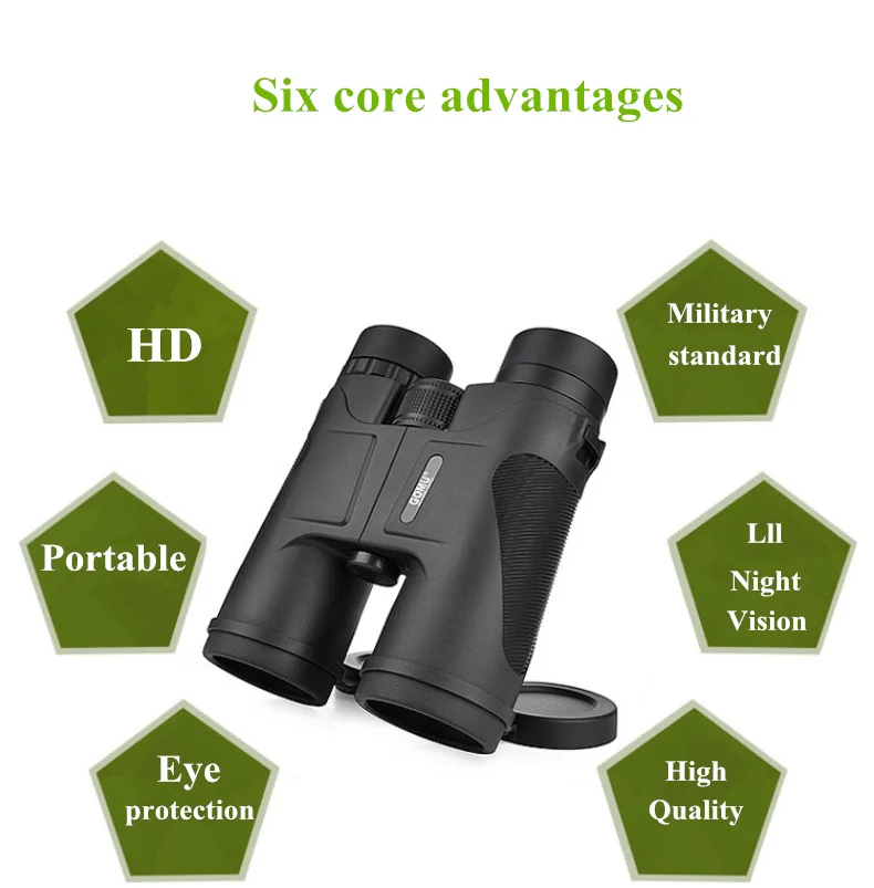 Gomu 10x42 бинокль водонепроницаемый с многослойным покрытием туристический телескоп Bak4 призма Высокая мощность Lll ночное видение Охота Spyglass